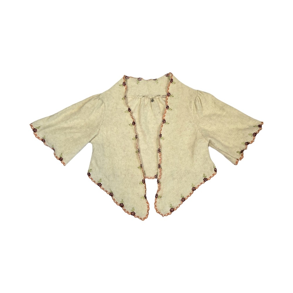 Alpaca cropped cardigan, shawl, cover up / SM / cottage, boho, embroidered knit